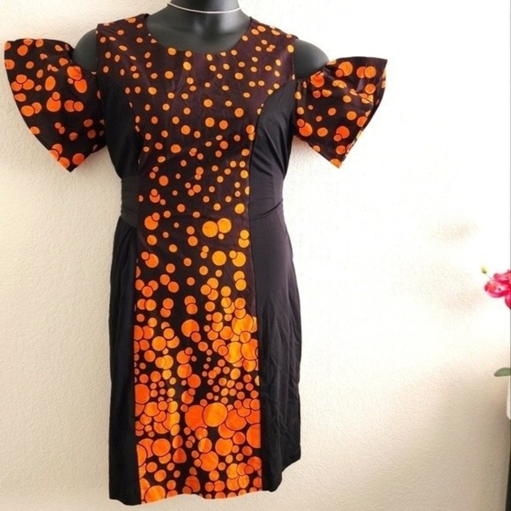 I.RAZA Nigerian Dress Peekaboo Elastic Shoulders Waist Tie Size L NWOT